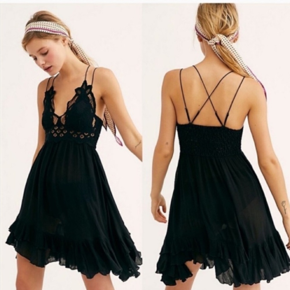 NWT Free People Adella Mini Slip Dress, Black, Size Small - Picture 2 of 14